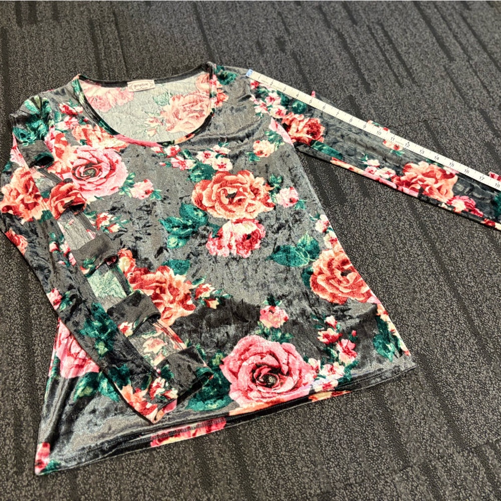 Adidas Floral Long Sleeve Top - Gray and Red